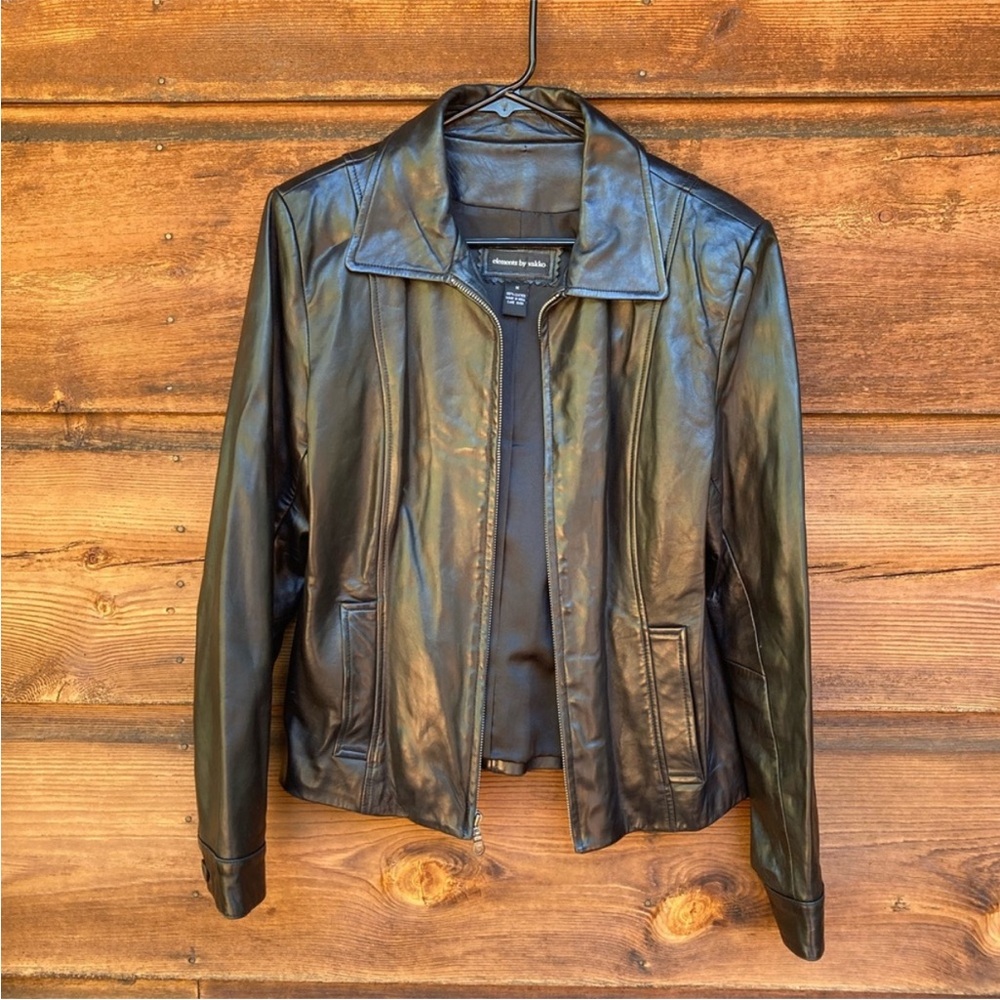 Vakko Elements Designer Vintage Black Leather Jacket
